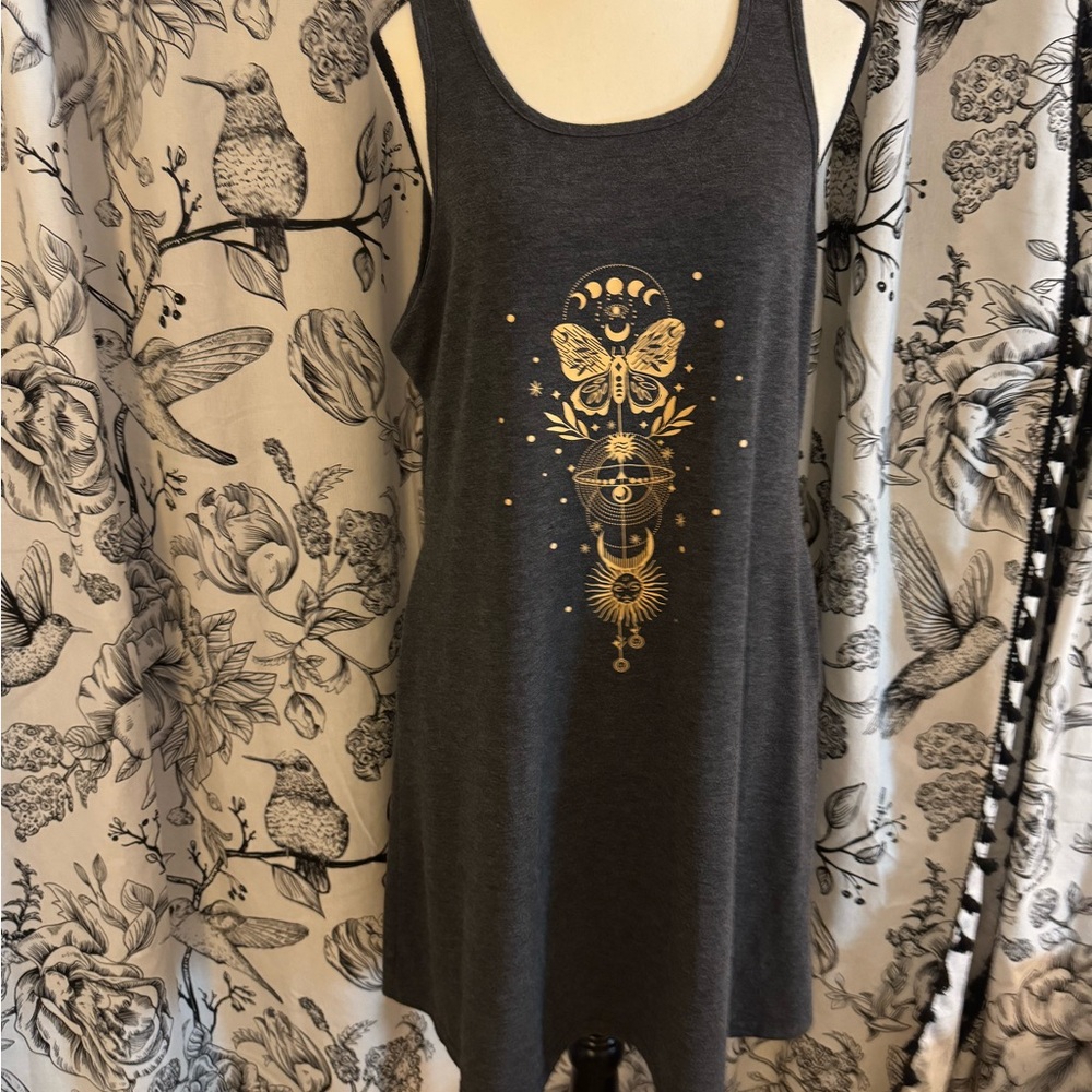 Gray Tank Dress with Gold Graphic